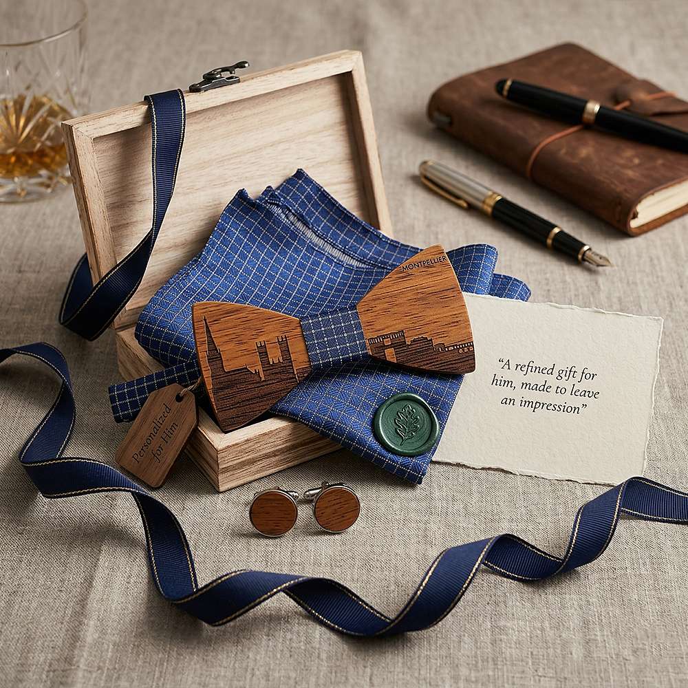 T257 T257  City Skyline Engraving Bow Tie Set, Zebrawood — view 8