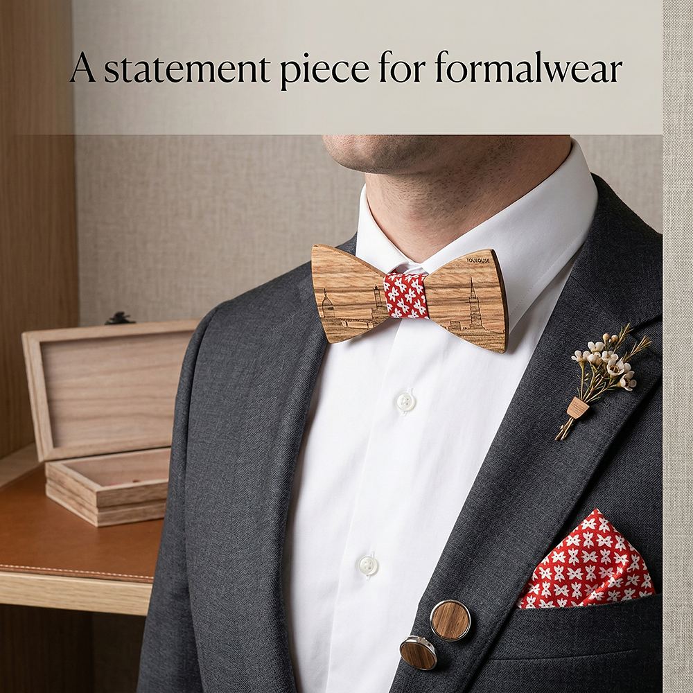 T258  Grain Bow Tie Set, Zebrawood