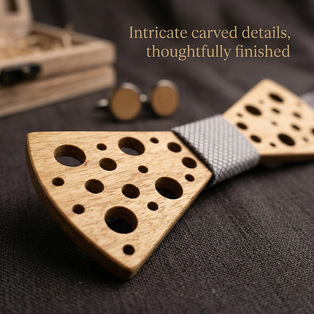 T259 T259  Sculpted Solid Bow Tie Set, Walnut — view 2