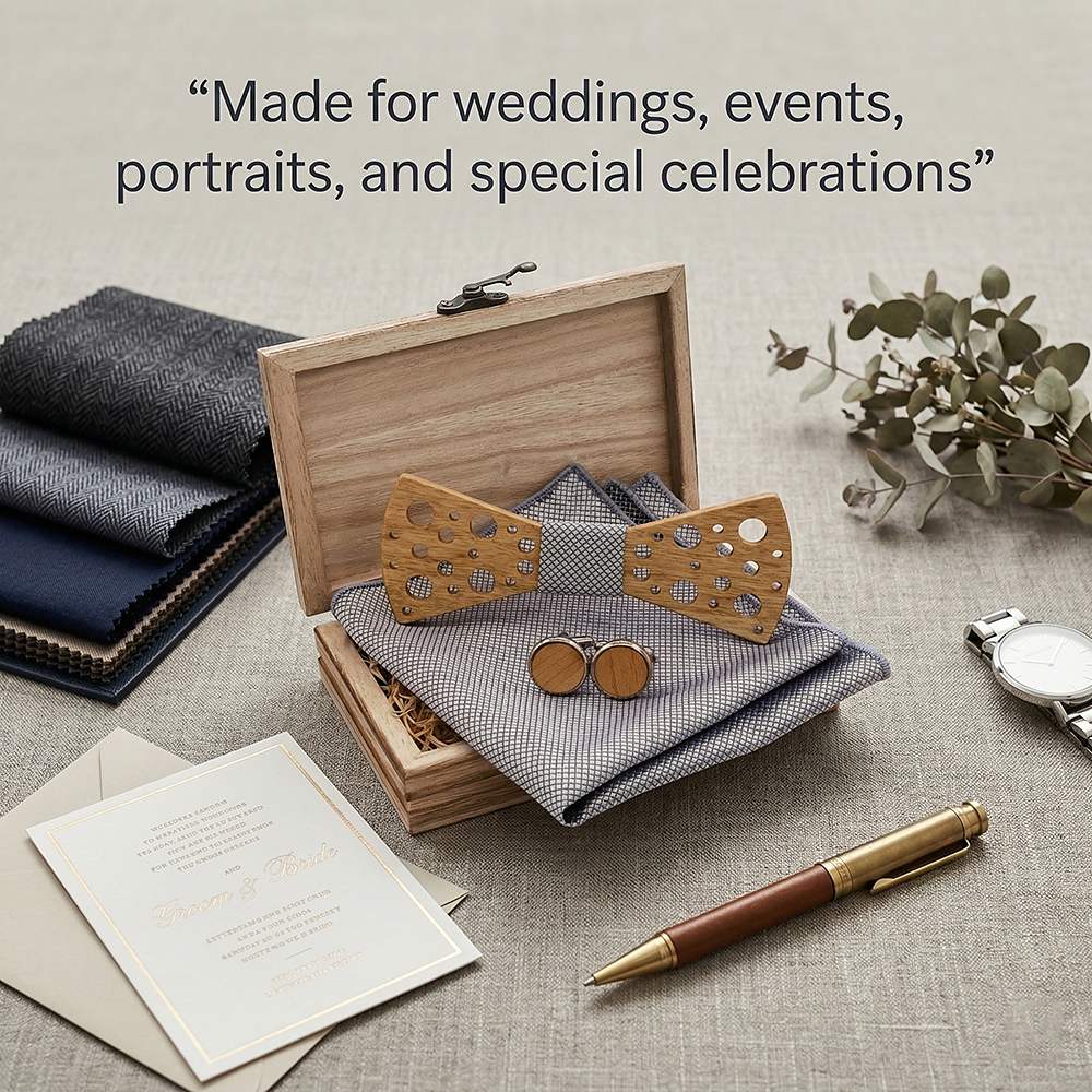 T259 T259  Sculpted Solid Bow Tie Set, Walnut — view 3