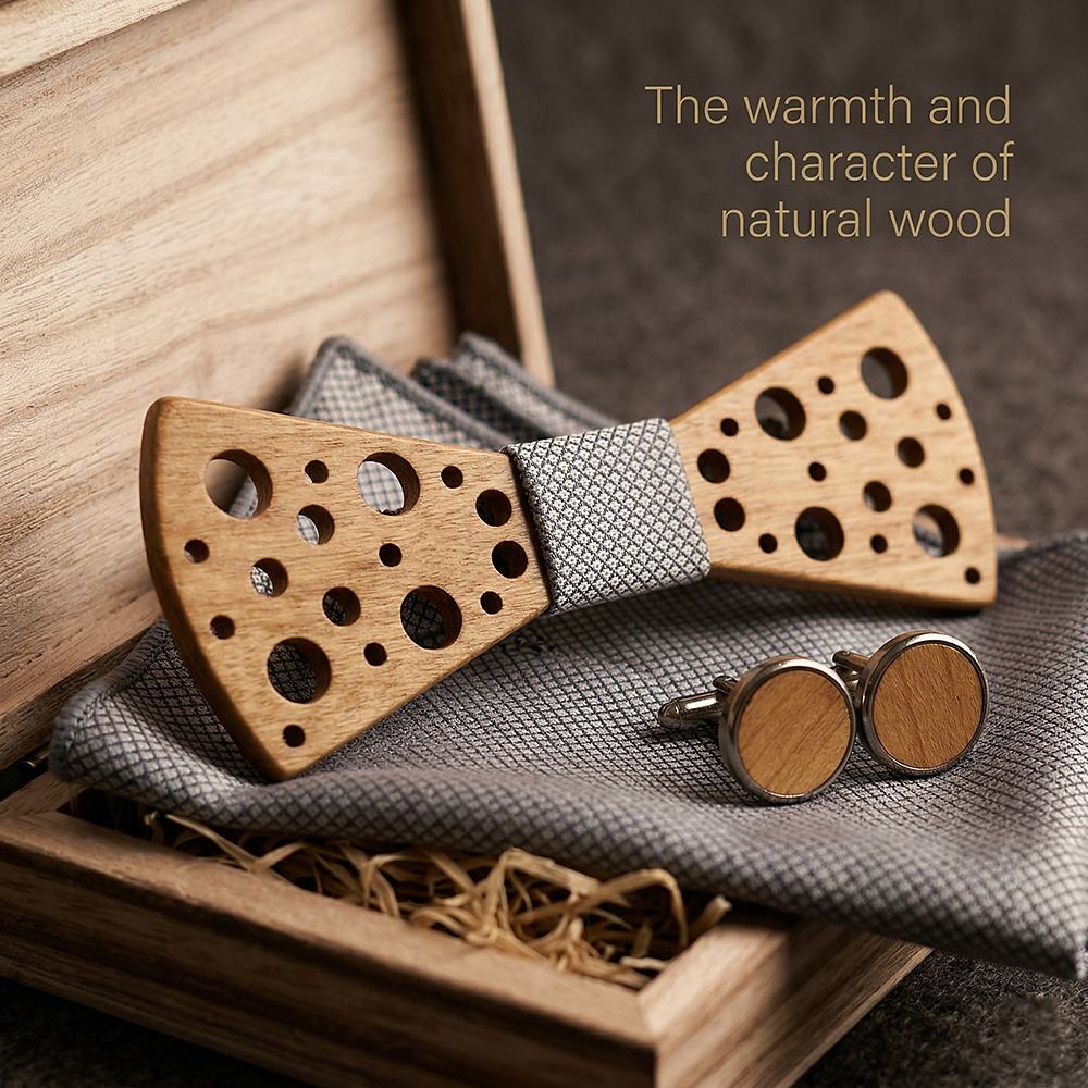 T259 T259  Sculpted Solid Bow Tie Set, Walnut — view 4