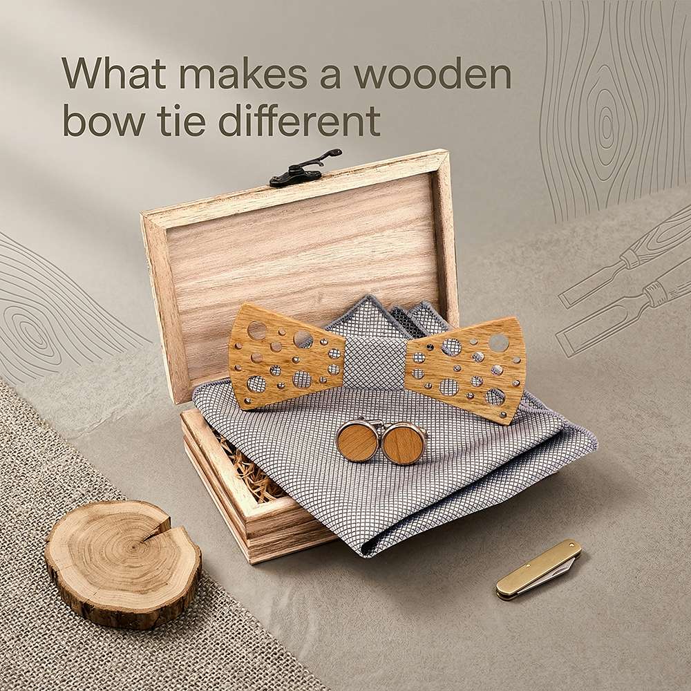 T259 T259  Sculpted Solid Bow Tie Set, Walnut — view 7