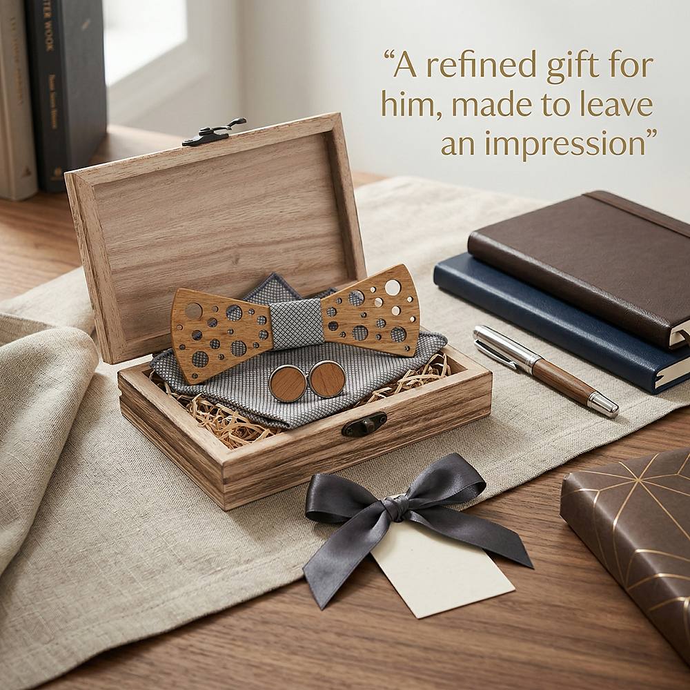 T259 T259  Sculpted Solid Bow Tie Set, Walnut — view 8