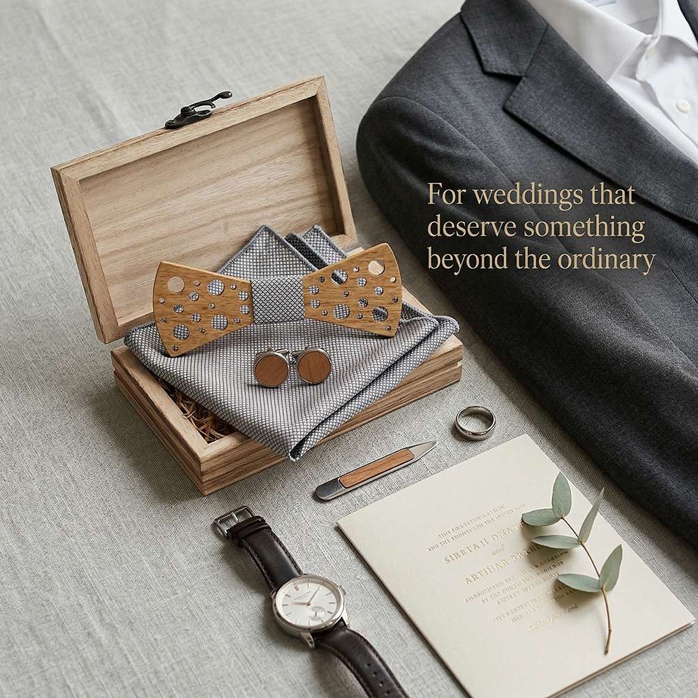T259 T259  Sculpted Solid Bow Tie Set, Walnut — view 9