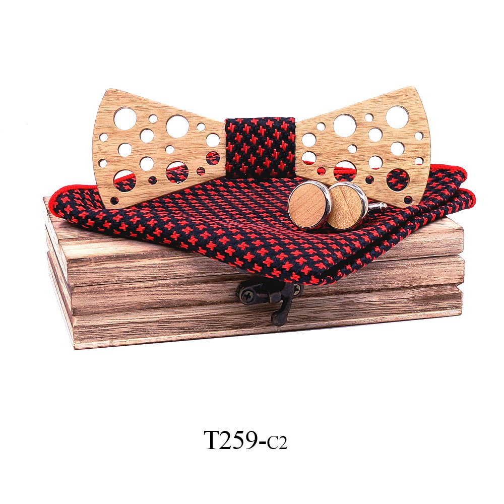 T259 T259  Sculpted Solid Bow Tie Set, Walnut — colour C2