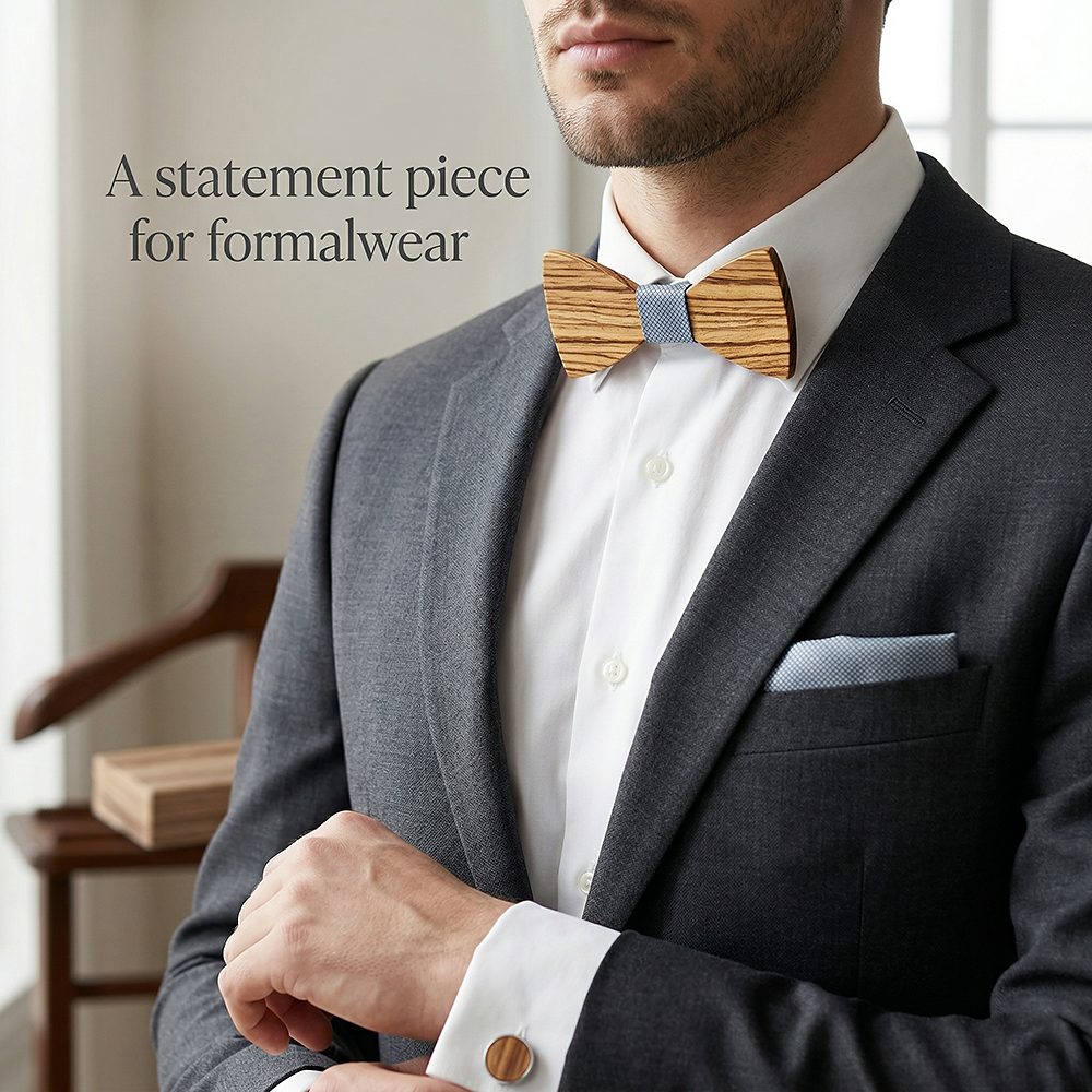 T261  Grain Bow Tie Set, Zebrawood