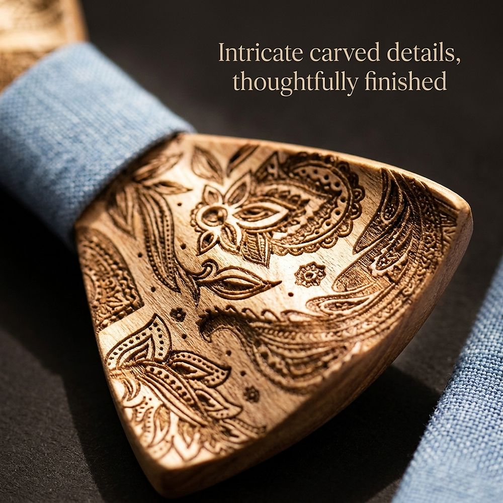 T262 T262  Paisley Engraving Bow Tie Set, Walnut — view 2