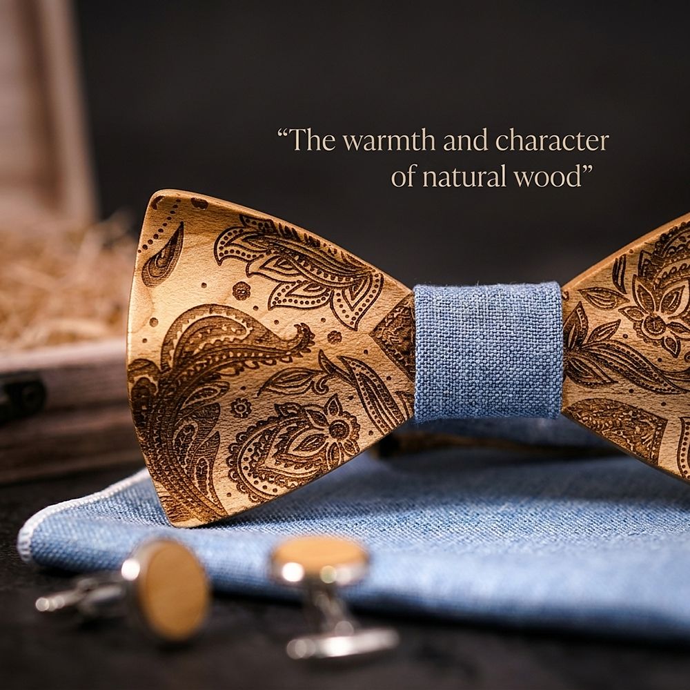 T262 T262  Paisley Engraving Bow Tie Set, Walnut — view 4