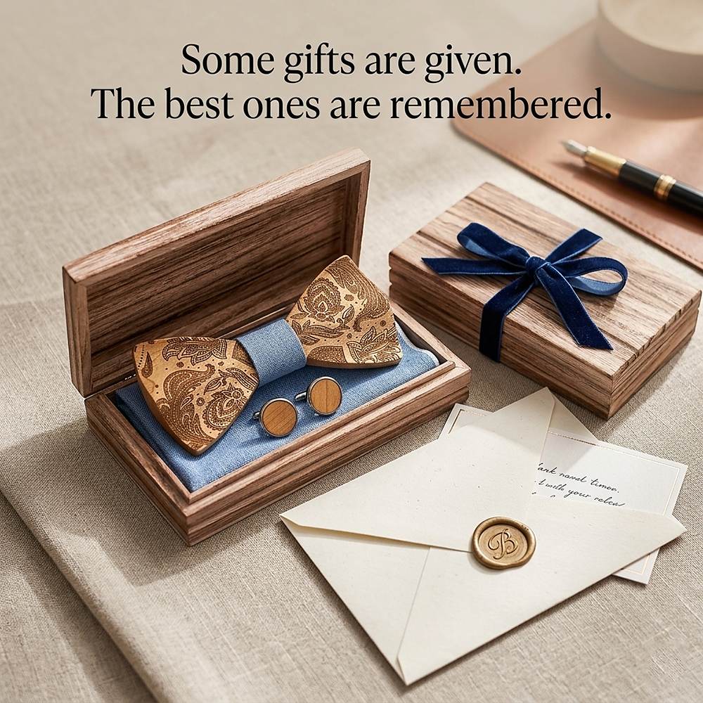 T262 T262  Paisley Engraving Bow Tie Set, Walnut — view 5