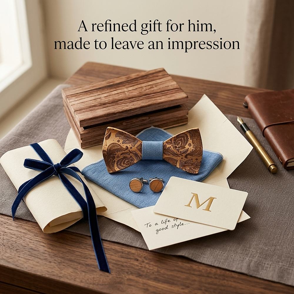 T262 T262  Paisley Engraving Bow Tie Set, Walnut — view 7