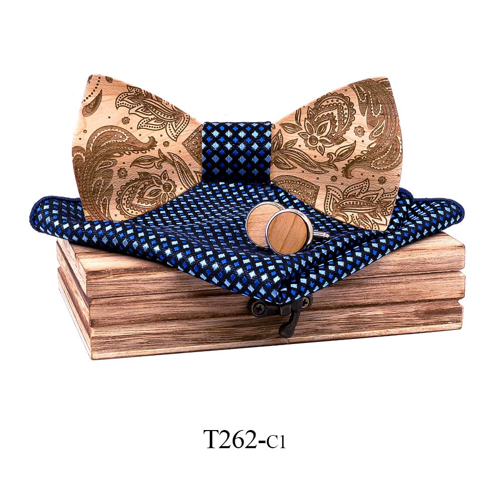 T262 T262  Paisley Engraving Bow Tie Set, Walnut — colour C1