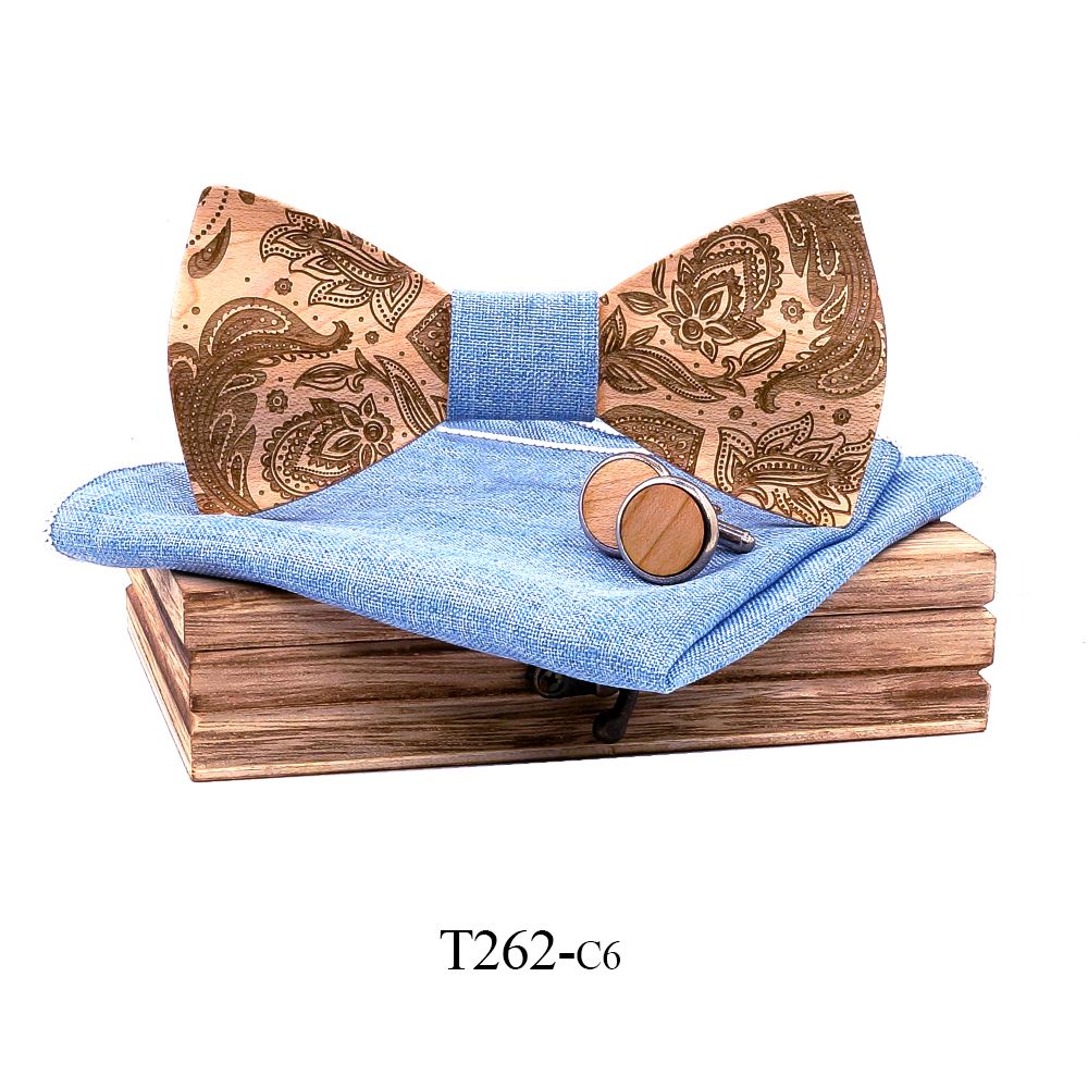 T262 T262  Paisley Engraving Bow Tie Set, Walnut — colour C6