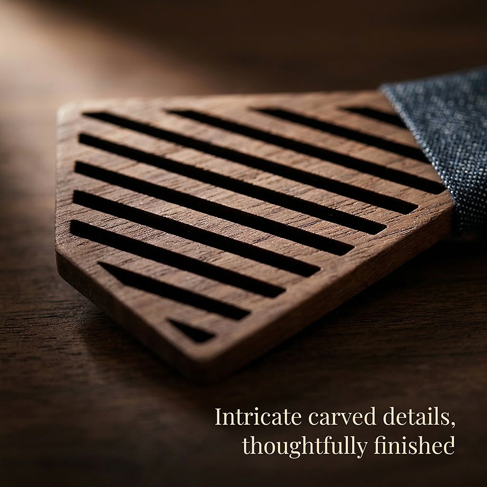 T338 T338  Woven Grid Engraving Bow Tie Set, Walnut — view 2