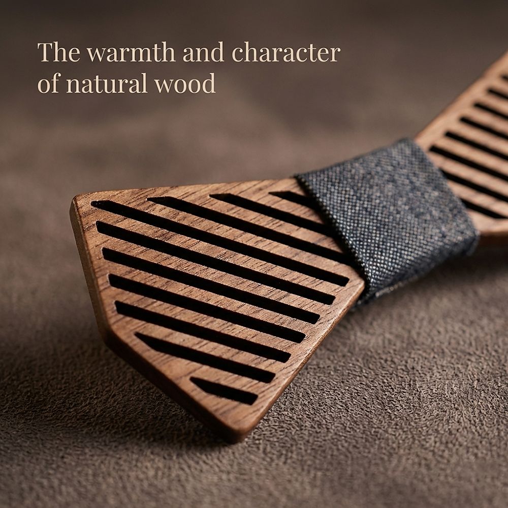 T338 T338  Woven Grid Engraving Bow Tie Set, Walnut — view 4