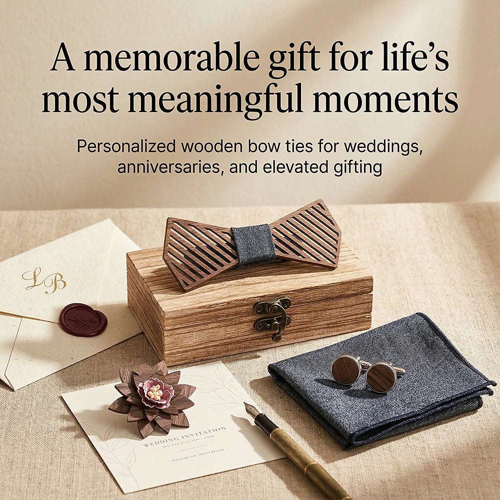 T338 T338  Woven Grid Engraving Bow Tie Set, Walnut — view 5