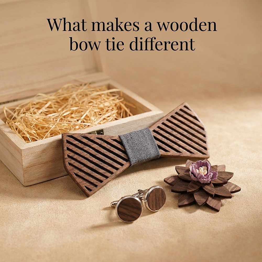 T338 T338  Woven Grid Engraving Bow Tie Set, Walnut — view 7