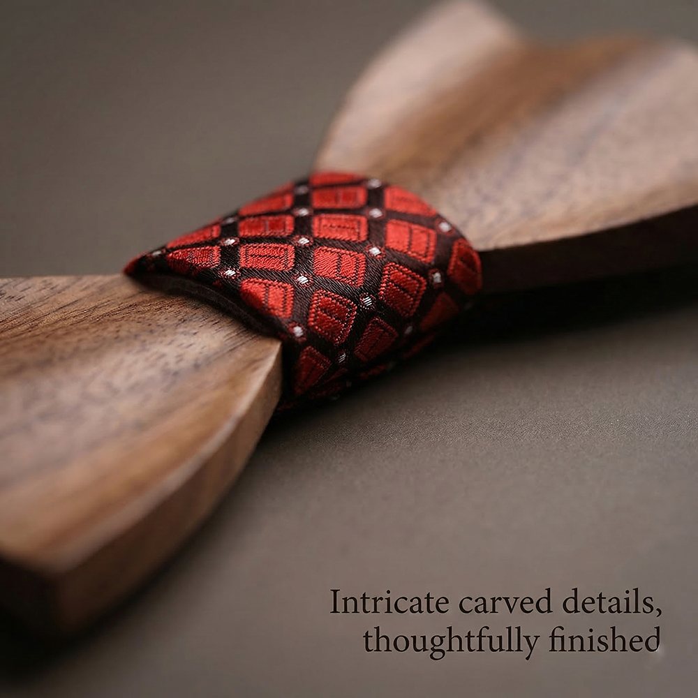 T341 T341  Woven Check Engraving Bow Tie Set, Walnut — view 2