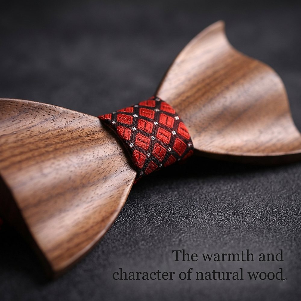 T341 T341  Woven Check Engraving Bow Tie Set, Walnut — view 4