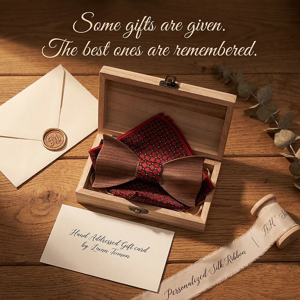 T341 T341  Woven Check Engraving Bow Tie Set, Walnut — view 6