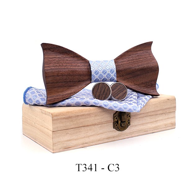 T341 T341  Woven Check Engraving Bow Tie Set, Walnut — colour C3