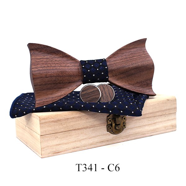 T341 T341  Woven Check Engraving Bow Tie Set, Walnut — colour C6