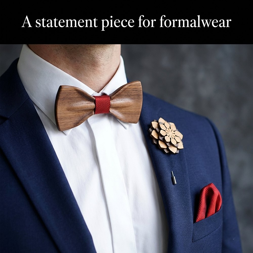 T350  Solid Grain Bow Tie Set, Walnut
