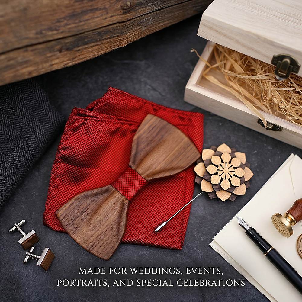 T350 T350  Solid Grain Bow Tie Set, Walnut — view 3
