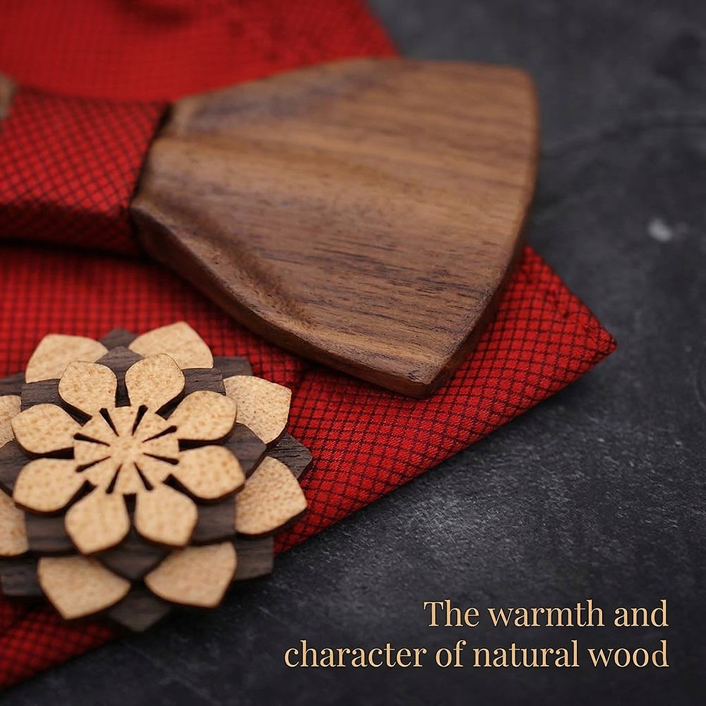 T350 T350  Solid Grain Bow Tie Set, Walnut — view 4