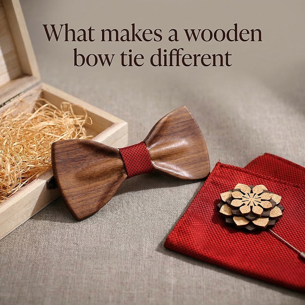 T350 T350  Solid Grain Bow Tie Set, Walnut — view 6