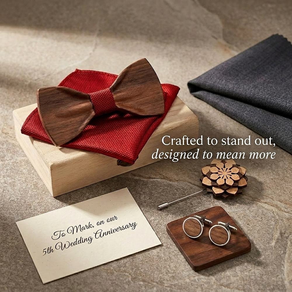 T350 T350  Solid Grain Bow Tie Set, Walnut — view 7