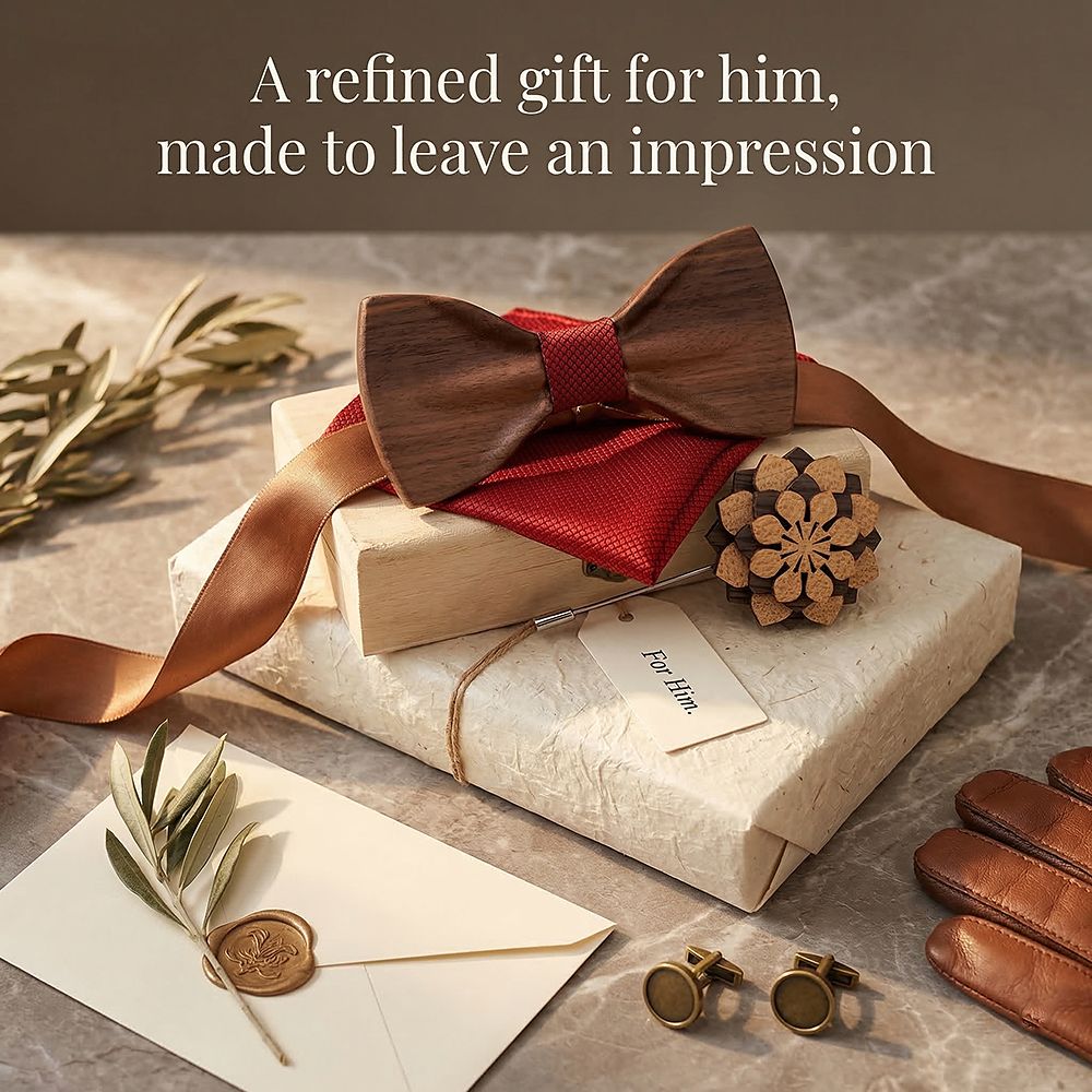 T350 T350  Solid Grain Bow Tie Set, Walnut — view 9