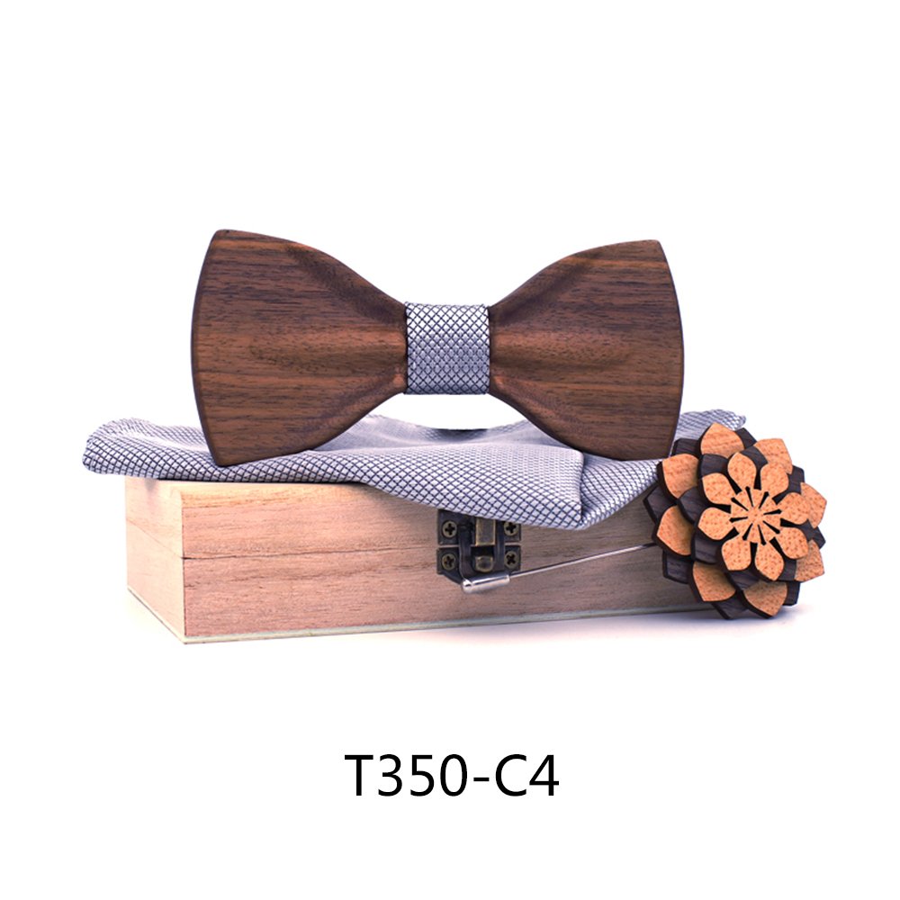 T350 T350  Solid Grain Bow Tie Set, Walnut — colour C4