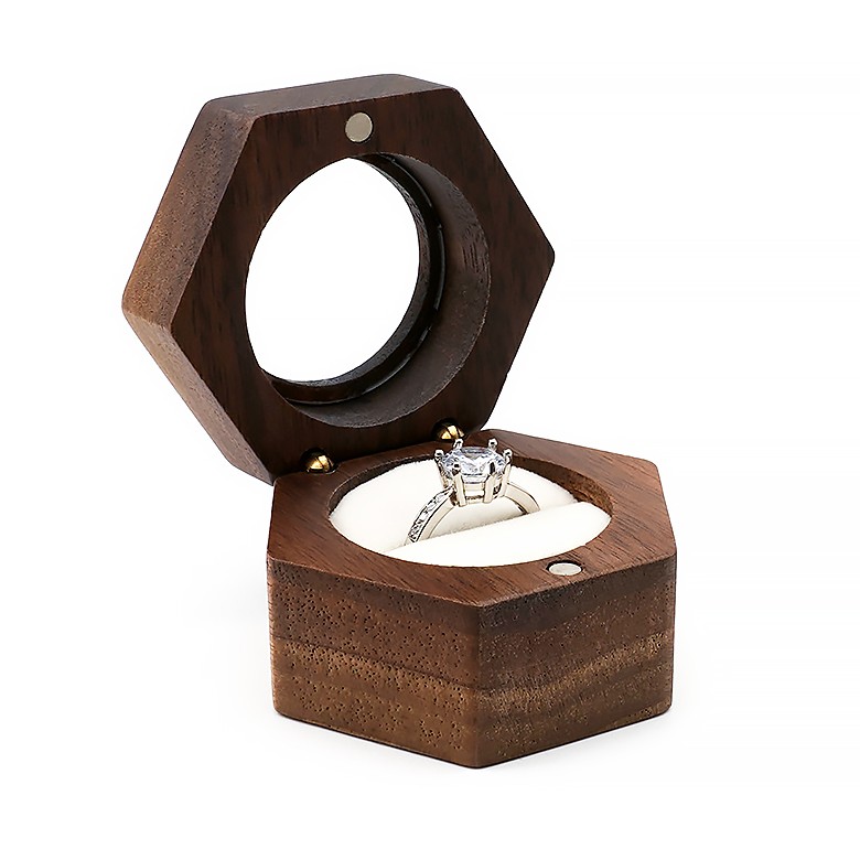 Double Ring Box, Engraved Lid