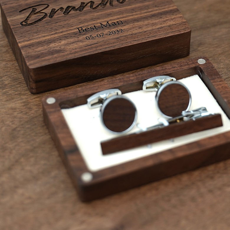 Engraved Cufflinks in Walnut Box