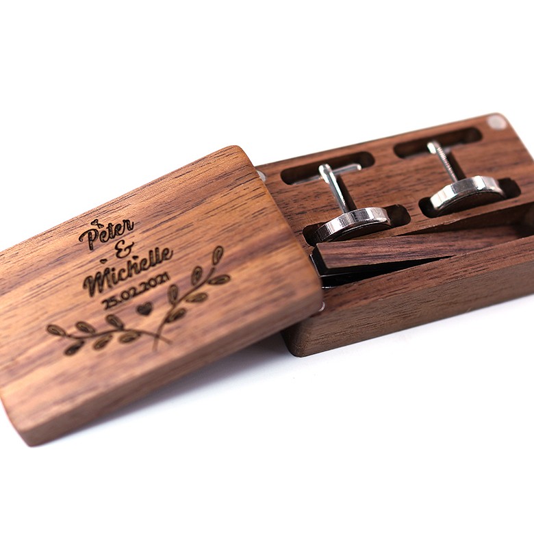 WGC-303  Sliding Cufflink Box, Engraved Lid