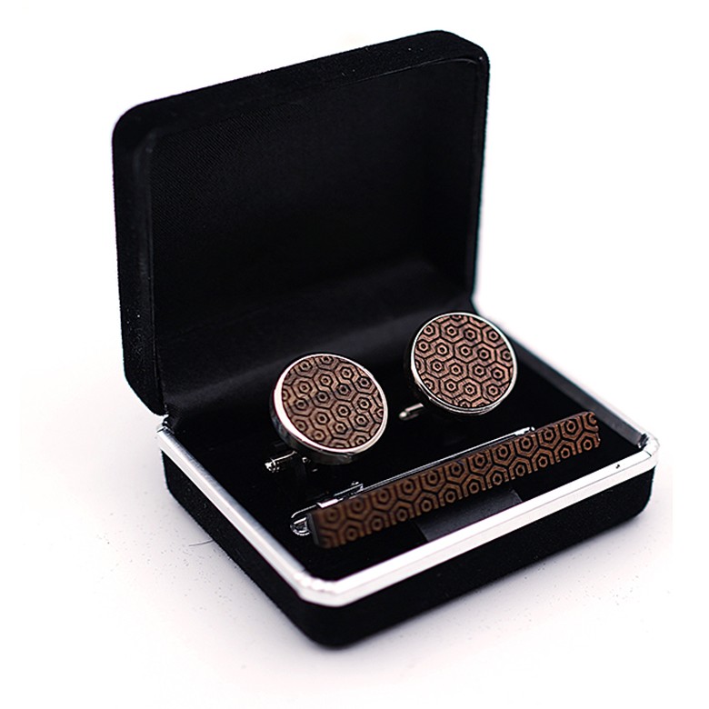 WGC-306  Cufflinks and Tie Clip Set, Patterned Face