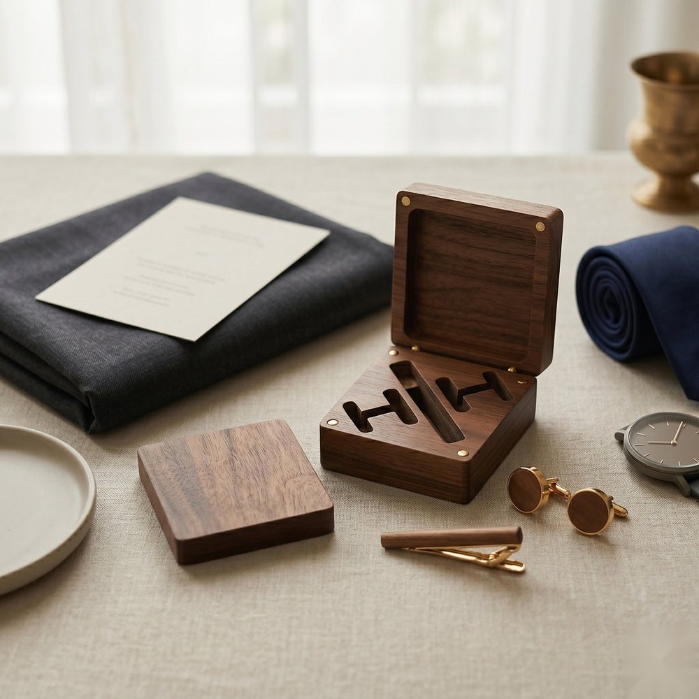 WGC-307 WGC-307  Cufflink and Tie Clip Box, Walnut — view 2
