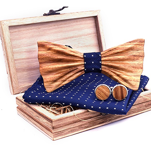 Solid Wood Bow Tie, Fabric Band